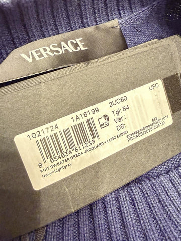 Versace Greca Knit Cotton Sweater Blue 54 Euro (2XL) 1021724 NWT $1125