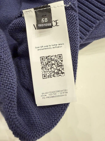 Versace Greca Knit Cotton Sweater Blue 58 Euro (4XL) 1021724 NWT $1125