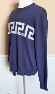 Versace Greca Knit Cotton Sweater Blue 58 Euro (4XL) 1021724 NWT $1125