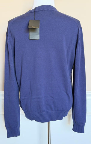 Versace Greca Knit Cotton Sweater Blue 58 Euro (4XL) 1021724 NWT $1125