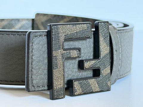 Fendi FF Reversible Brown/Black and Gray Leather Belt 105/42 IT 7C0424 NWT $750