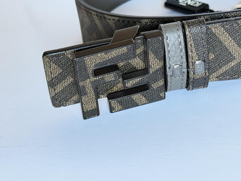 Fendi FF Reversible Brown/Black and Gray Leather Belt 105/42 IT 7C0424 NWT $750
