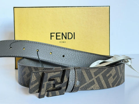 Fendi FF Reversible Brown/Black and Gray Leather Belt 105/42 IT 7C0424 NWT $750