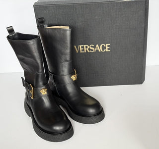 Versace Black Leather Boots 11 US (41 Euro) 1015606 NIB $1500