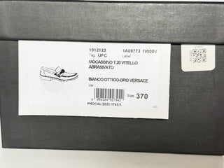VERSACE Women’s Gold Medusa White Leather Loafers 7 US (37 Euro) 1012123 IT NIB