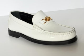 VERSACE Women’s Gold Medusa White Leather Loafers 7 US (37 Euro) 1012123 IT NIB
