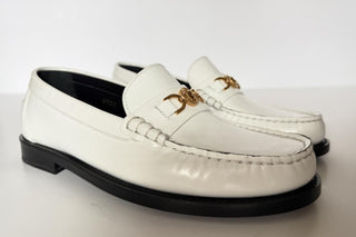 VERSACE Women’s Gold Medusa White Leather Loafers 7 US (37 Euro) 1012123 IT NIB