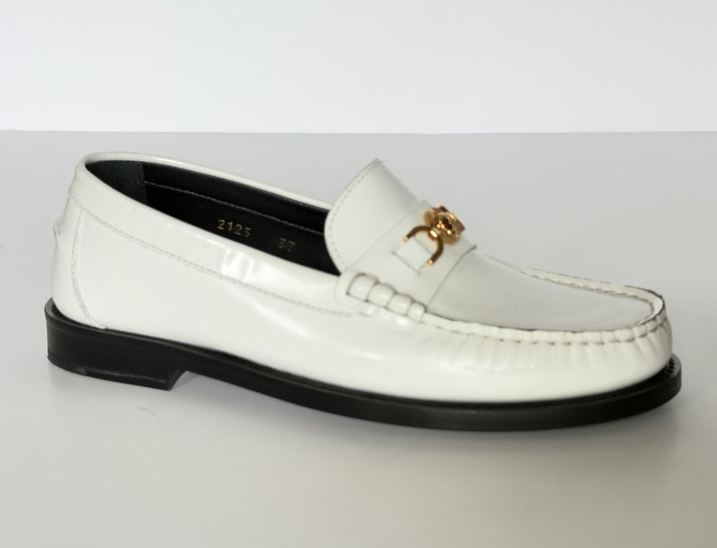 VERSACE Women’s Gold Medusa White Leather Loafers 8.5 US (38.5) 1012123 IT NIB