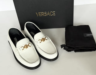VERSACE Women’s Gold Medusa White Leather Loafers 8.5 US (38.5) 1012123 IT NIB
