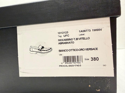 VERSACE Women’s Gold Medusa White Leather Loafers 8 US (38 Euro) 1012123 IT NIB