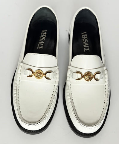 VERSACE Women’s Gold Medusa White Leather Loafers 8 US (38 Euro) 1012123 IT NIB