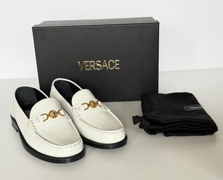 VERSACE Women’s Gold Medusa White Leather Loafers 8 US (38 Euro) 1012123 IT NIB