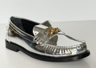 VERSACE Women’s Gold Medusa Silver Leather Loafers 7.5 US (37.5) 1012123 IT NIB