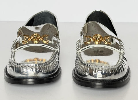 VERSACE Women’s Gold Medusa Silver Leather Loafers 7.5 US (37.5) 1012123 IT NIB