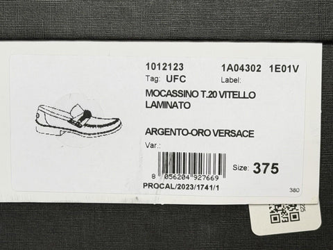 VERSACE Women’s Gold Medusa Silver Leather Loafers 7.5 US (37.5) 1012123 IT NIB