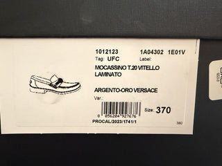 VERSACE Women’s Gold Medusa Silver Leather Loafers 7 US (37 Euro) 1012123 IT NIB