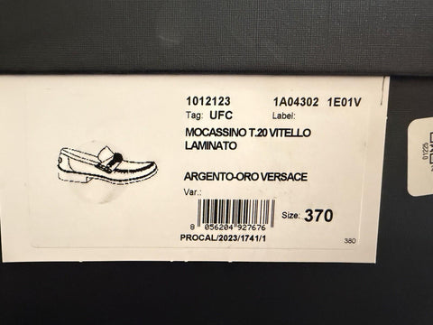 VERSACE Women’s Gold Medusa Silver Leather Loafers 7 US (37 Euro) 1012123 IT NIB