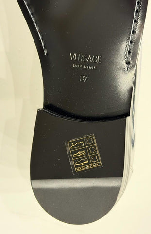 VERSACE Women’s Gold Medusa Silver Leather Loafers 7 US (37 Euro) 1012123 IT NIB