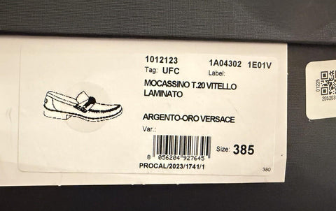 VERSACE Women’s Gold Medusa Silver Leather Loafers 8.5 US (38.5) 1012123 IT NIB