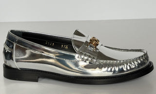 VERSACE Women’s Gold Medusa Silver Leather Loafers 8.5 US (38.5) 1012123 IT NIB