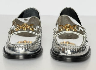 VERSACE Women’s Gold Medusa Silver Leather Loafers 8.5 US (38.5) 1012123 IT NIB