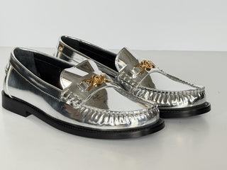 VERSACE Women’s Gold Medusa Silver Leather Loafers 8.5 US (38.5) 1012123 IT NIB