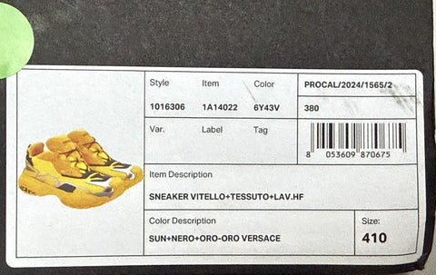 Versace Mercury M_VS_04 Sneakers Yellow 8 US (41 Euro) 1016306 NWT $800