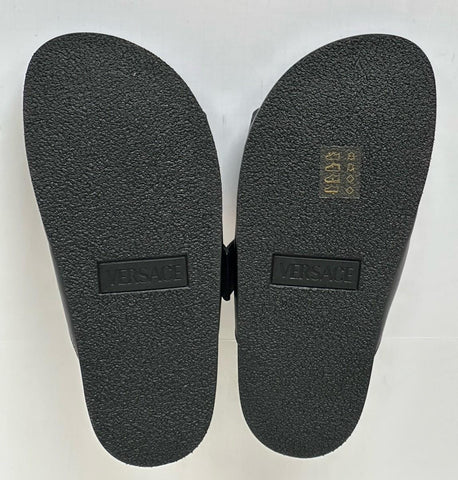 Versace Medusa Black Leather Slides Sandals 10 US (43 Euro) 1020767 NIB