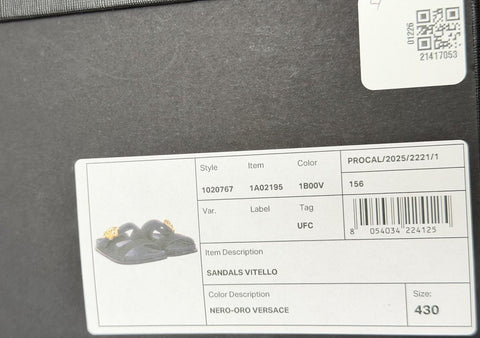 Versace Medusa Black Leather Slides Sandals 10 US (43 Euro) 1020767 NIB