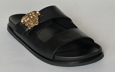 Versace Medusa Black Leather Slides Sandals 10 US (43 Euro) 1020767 NIB