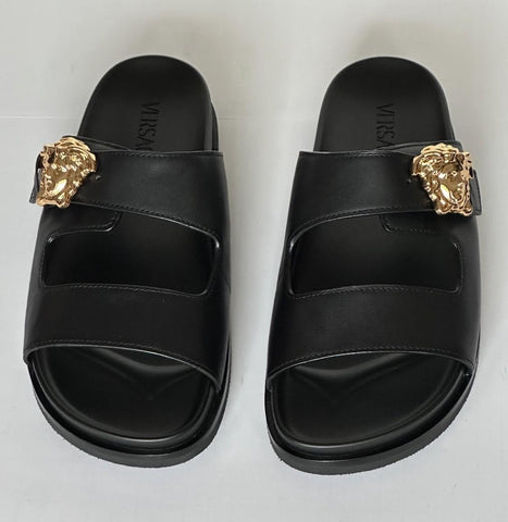 Versace Medusa Black Leather Slides Sandals 10 US (43 Euro) 1020767 NIB