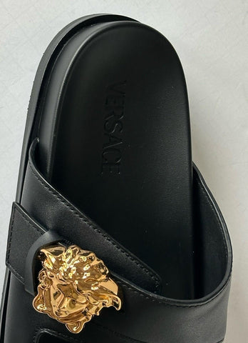 Versace Medusa Black Leather Slides Sandals 10 US (43 Euro) 1020767 NIB