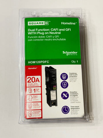 Square D Dual Function CAFI GFI Circuit Breaker 20A 120V HOM120DFC