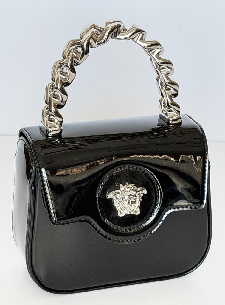 Versace Silver Medusa Black Leather Mini Top Handle Bag 1023434 IT NWT $1700