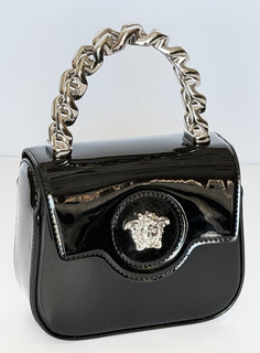Versace Silver Medusa Black Leather Mini Top Handle Bag 1023434 IT NWT $1700