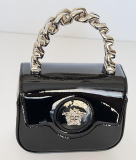 Versace Silver Medusa Black Leather Mini Top Handle Bag 1023434 IT NWT $1700