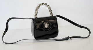 Versace Silver Medusa Black Leather Mini Top Handle Bag 1023434 IT NWT $1700
