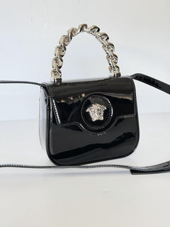 Versace Silver Medusa Black Leather Mini Top Handle Bag 1023434 IT NWT $1700