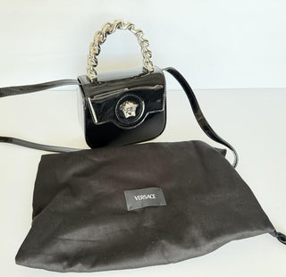 Versace Silver Medusa Black Leather Mini Top Handle Bag 1023434 IT NWT $1700