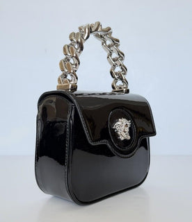 Versace Silver Medusa Black Leather Mini Top Handle Bag 1023434 IT NWT $1700