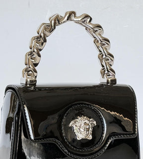 Versace Silver Medusa Black Leather Mini Top Handle Bag 1023434 IT NWT $1700