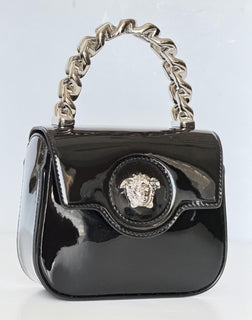 Versace Silver Medusa Black Leather Mini Top Handle Bag 1023434 IT NWT $1700