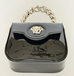 Versace Silver Medusa Black Leather Mini Top Handle Bag 1023434 IT NWT $1700