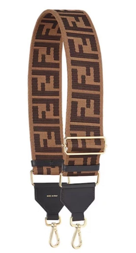 FENDI FF Logo Adjustable Strap Brown Made in Italy New $980