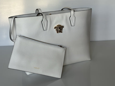 Versace Gold Medusa Calf Leather White Tote Bag 1015533 Italy NWT $1875