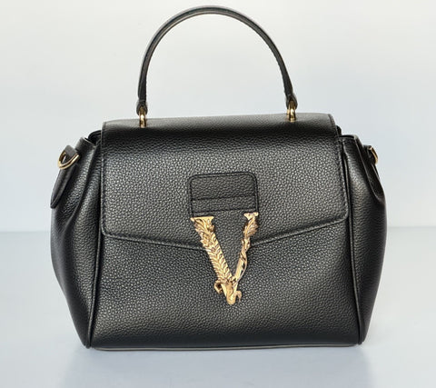 Versace Virtus Grainy Calf Leather Black Top Handle Bag 1015556 IT NWT $1700
