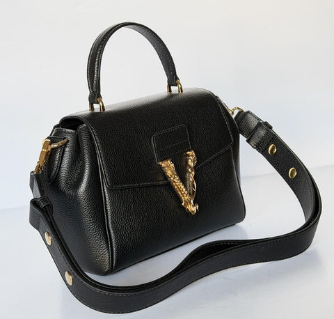 Versace Virtus Grainy Calf Leather Black Top Handle Bag 1015556 IT NWT $1700