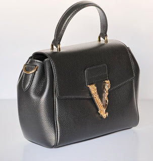 Versace Virtus Grainy Calf Leather Black Top Handle Bag 1015556 IT NWT $1700