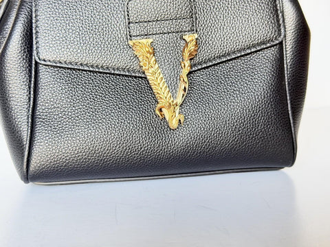 Versace Virtus Grainy Calf Leather Black Top Handle Bag 1015556 IT NWT $1700