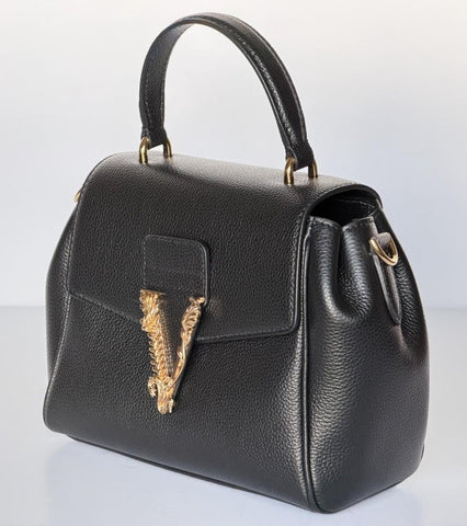Versace Virtus Grainy Calf Leather Black Top Handle Bag 1015556 IT NWT $1700